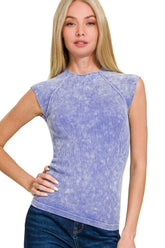 Zenana Stone Washed Ribbed Seamless Top LT INDIGO OutfitFlow