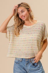 BiBi Striped Popcorn Knit Top Oatmeal Multi OutfitFlow