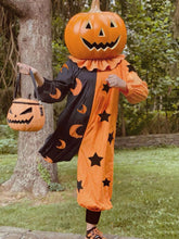 Halloween Two-Tone Star & Moon Print Jumpsuit Tangerine OutfitFlow