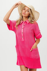 BiBi Dip Dye Mineral Washed Knit Dress FUCHSIA OutfitFlow