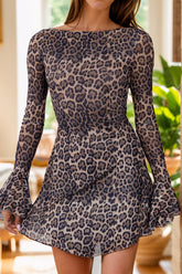 Backless Leopard Flare Sleeve Dress Snakeskin OutfitFlow