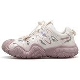 Elastic Lock Laces Round Toe Platform Contrast Athletic Sneakers Pink OutfitFlow