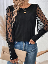 Polka Dot Sheer Sleeve Blouse Black OutfitFlow