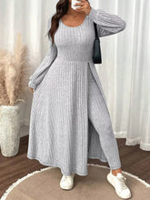 Plus Size Ribbed Knit Long Sleeve Split Dress & Leggings Set Light Gray Trendsi