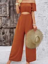 Devine Cutout Off Shoulder Wide Leg Jumpsuit Terracotta OutfitFlow