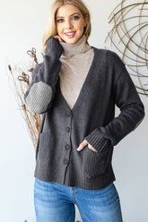 Heimish Full Size Long Sleeve V Neck Button Down Cardigan Dark Gray OutfitFlow