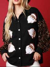 Christmas Santa Sequin Long Sleeve Shirt Black OutfitFlow