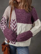 Color Block Patchwork Knotted Back Loose Fit Sweater Mauve OutfitFlow