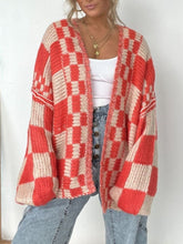 Plaid Open Front Long Sleeve Cardigan Deep Red OutfitFlow