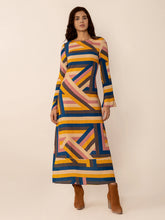 Contrast Round Neck Flare Sleeve Midi Dress Multicolor OutfitFlow