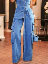 Wide Leg Cargo Jeans Blue OutfitFlow