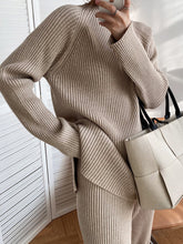 Mock Neck Raglan Sleeve Top and Pants Sweater Set Dust Storm One Size OutfitFlow