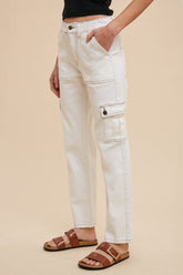 Annie Wear Straight Leg Jeans with Cargo Pockets White OutfitFlow