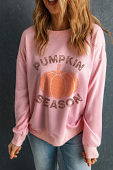 Graphic Round Neck Long Sleeve Sweatshirt Blush Pink OutfitFlow