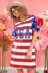 BiBi American Flag Theme Usa Print Sequin Dress AMERICAN FLAG OutfitFlow