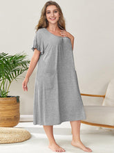 Plus Size Round Neck Short Sleeve Lounge Dress Gray OutfitFlow