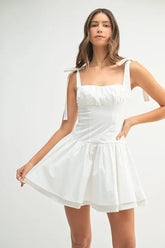 MABLE Shoulder Tie Corset Panel Mini Dress OFF WHITE OutfitFlow