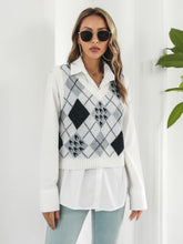 V-Neck Plaid Sweater Vest White OutfitFlow