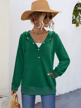 Full Size Snap-Down Hoodie with Kangaroo Pocket Plus Size Dark Green OutfitFlow