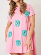 Sequin Short Sleeve Summer Tee Dress Fuchsia Pink OutfitFlow