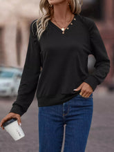 V-Neck Long Sleeve T-Shirt Black OutfitFlow