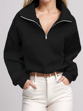 Half Zip Long Sleeve Sweatshirt Black OutfitFlow