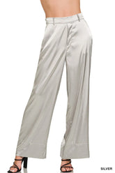 Zenana Wide-Leg Satin Pants SILVER OutfitFlow
