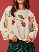 Christmas Holiday Lights Sequin Embellished Sweatshirt Off White OutfitFlow