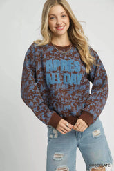 Umgee Scenic Print Cropped Sweatshirt Chocolate OutfitFlow