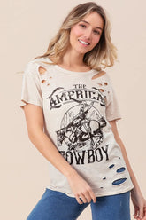 BiBi Cotton Slub Laser Top American Cow Boy Graphic TAUPE OutfitFlow