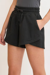 Umgee Full Size Drawstring Sweatshorts with Pockets Plus Size Black OutfitFlow