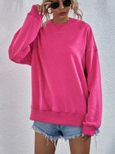 Dropped Shoulder Slit Hoodie Hot Pink OutfitFlow