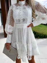 Lace Lantern Sleeve Mini Dress White OutfitFlow