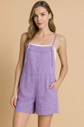 Zenana Washed Linen Knot Strap Rompers LAVENDER OutfitFlow