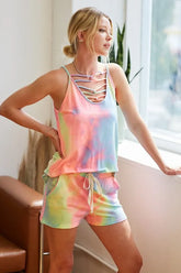 BiBi Tie Dye French Terry Casual Shorts PASTEL TIEDYE OutfitFlow