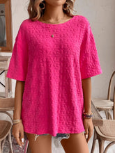 Textured Round Neck Oversized T-Shirt Fuchsia Pink OutfitFlow