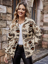 Geometric Zip Up Long Sleeve Outerwear Tan OutfitFlow