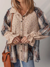 Boho Floral Plaid Patchwork Distressed Detail Ruffled Sleeve Waffle Knit Shacket Multicolor OutfitFlow