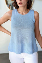 Sleeveless Knit Tank Top with Textured Pattern Light Blue OutfitFlow