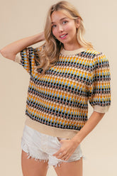 BiBi Multi Color Half Sleeve Sweater Latte Taupe Black OutfitFlow