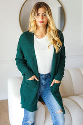 Haptics Stripe Textured Open Front Cardigan with Pockets Hunter Green OutfitFlow