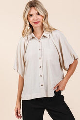 Mittoshop Airflow Short Bubble Sleeve Button Down Shirt Natural OutfitFlow