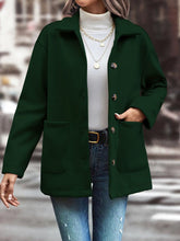 Pocketed Collared Neck Button Up Jacket Black Forest OutfitFlow