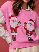 Christmas Sequin Round Neck Sweater Vest Fuchsia Pink OutfitFlow