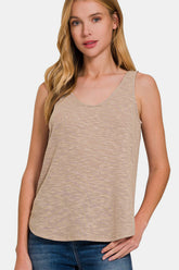 Zenana Curved Hem Round Neck Tank Lt Mocha OutfitFlow
