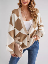 Diamond Pattern Button-Up Knit Cardigan Khaki OutfitFlow