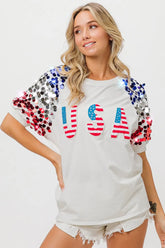 BiBi American Flag Theme Sequin Top OFF WHITE OutfitFlow