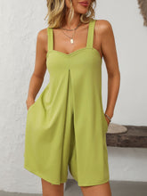 Mandy Sweetheart Neck Wide Strap Romper with Pockets Lime OutfitFlow