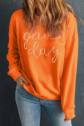 GAME DAY Round Neck Long Sleeve Sweatshirt Orange OutfitFlow
