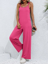 Scoop Neck Tie Shoulder Jumpsuit Hot Pink OutfitFlow